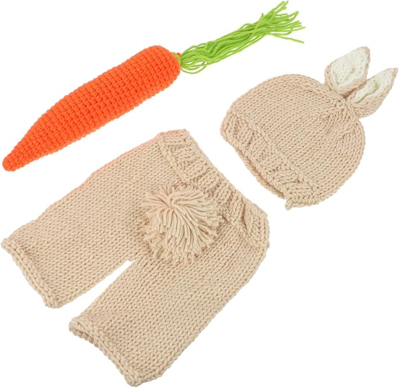 Easter Baby Carrot Outfit Set Newborn Photo Props Knit Toddler Clothing Beige - Image 1